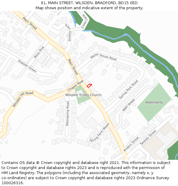 61, MAIN STREET, WILSDEN, BRADFORD, BD15 0ED: Location map and indicative extent of plot