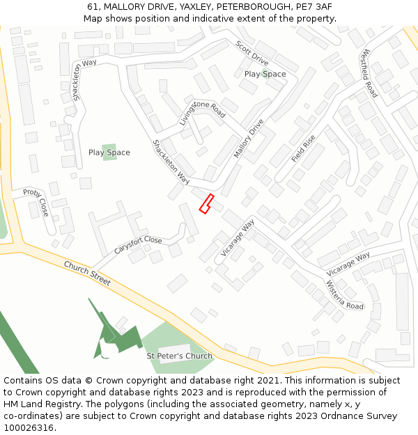 61, MALLORY DRIVE, YAXLEY, PETERBOROUGH, PE7 3AF: Location map and indicative extent of plot