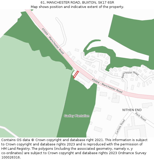 61, MANCHESTER ROAD, BUXTON, SK17 6SR: Location map and indicative extent of plot