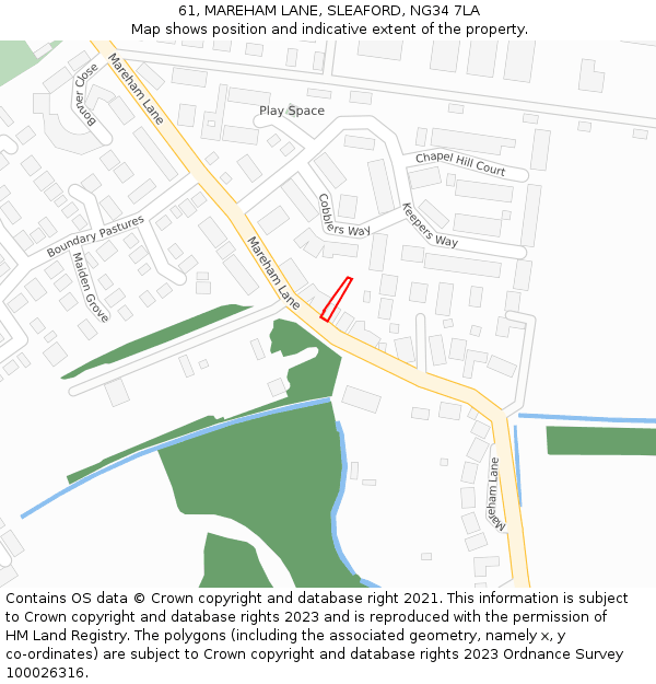 61, MAREHAM LANE, SLEAFORD, NG34 7LA: Location map and indicative extent of plot