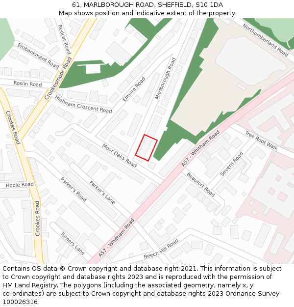 61, MARLBOROUGH ROAD, SHEFFIELD, S10 1DA: Location map and indicative extent of plot