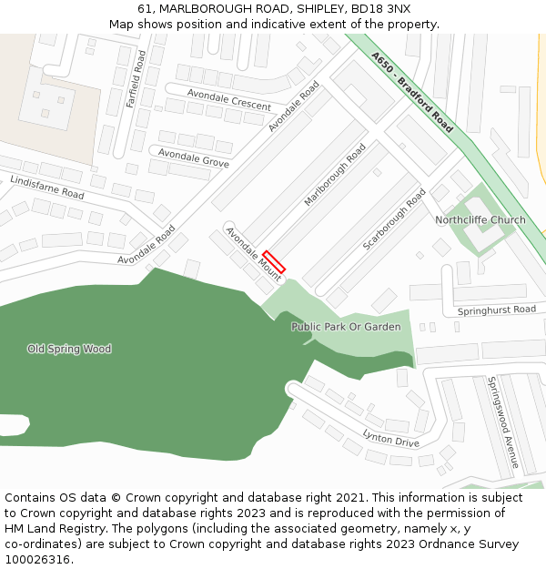 61, MARLBOROUGH ROAD, SHIPLEY, BD18 3NX: Location map and indicative extent of plot