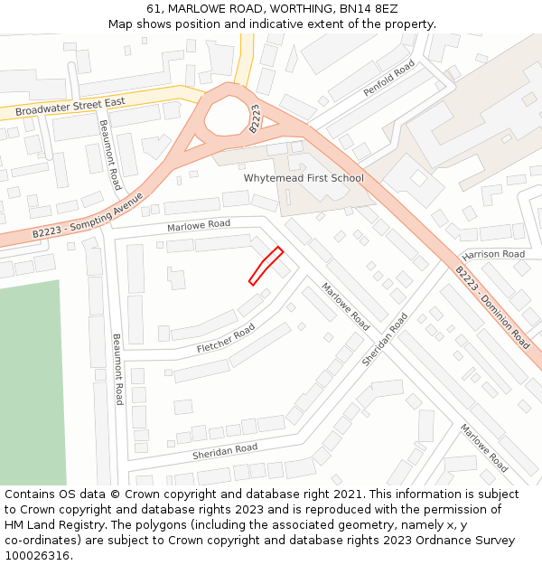 61, MARLOWE ROAD, WORTHING, BN14 8EZ: Location map and indicative extent of plot