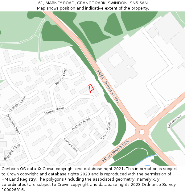 61, MARNEY ROAD, GRANGE PARK, SWINDON, SN5 6AN: Location map and indicative extent of plot