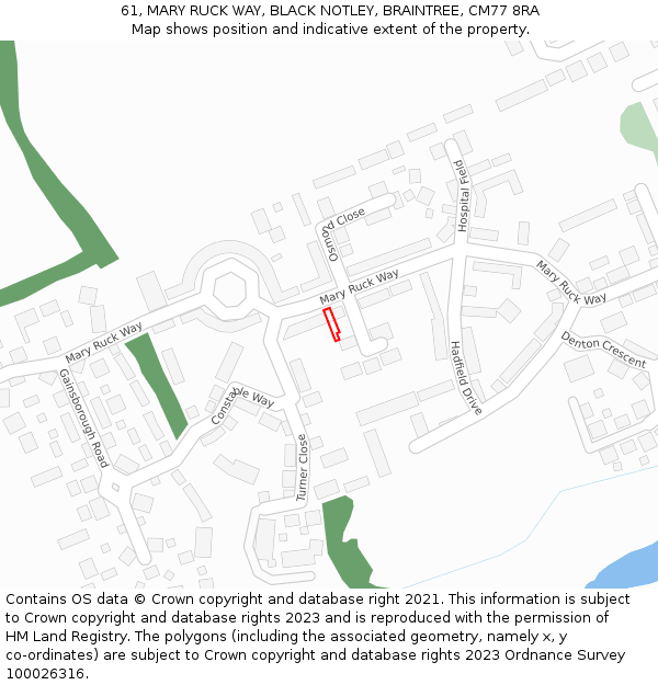 61, MARY RUCK WAY, BLACK NOTLEY, BRAINTREE, CM77 8RA: Location map and indicative extent of plot