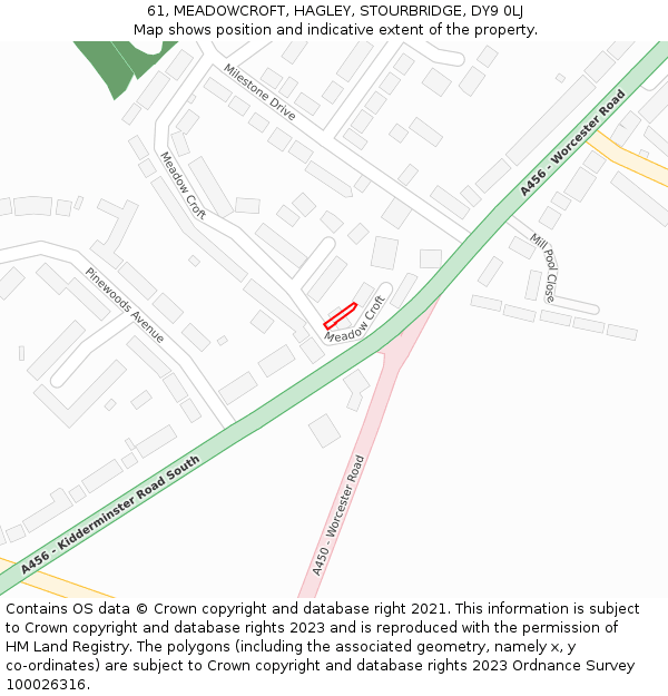 61, MEADOWCROFT, HAGLEY, STOURBRIDGE, DY9 0LJ: Location map and indicative extent of plot