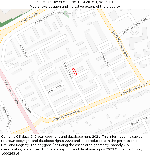 61, MERCURY CLOSE, SOUTHAMPTON, SO16 8BJ: Location map and indicative extent of plot