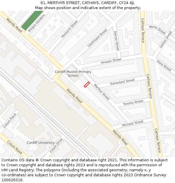 61, MERTHYR STREET, CATHAYS, CARDIFF, CF24 4JL: Location map and indicative extent of plot
