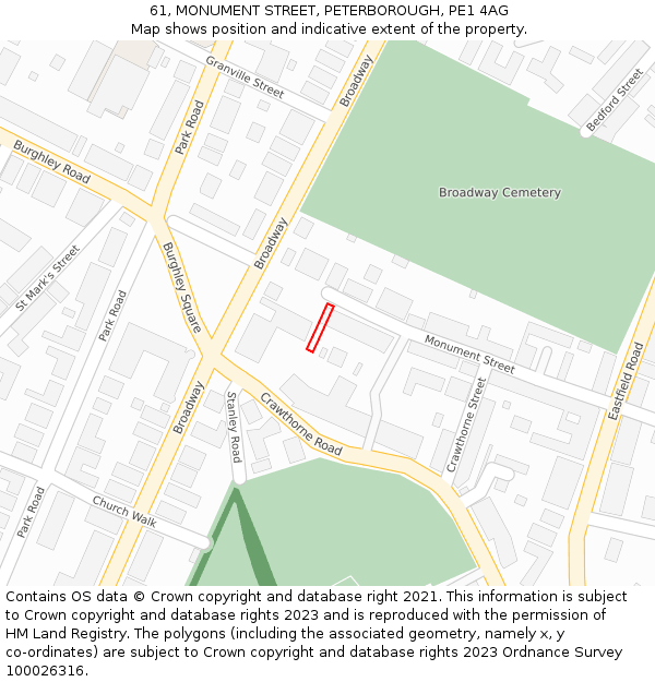 61, MONUMENT STREET, PETERBOROUGH, PE1 4AG: Location map and indicative extent of plot