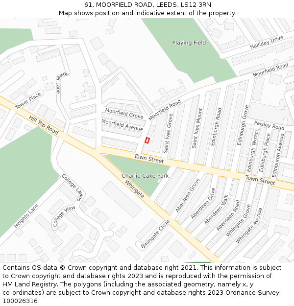 61, MOORFIELD ROAD, LEEDS, LS12 3RN: Location map and indicative extent of plot