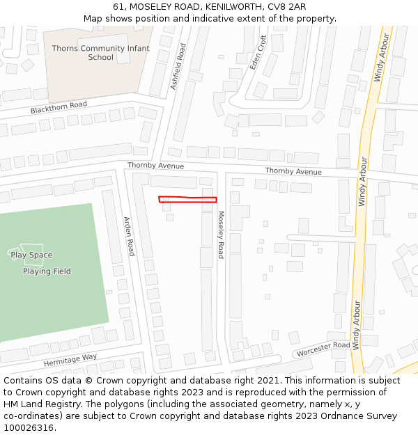 61, MOSELEY ROAD, KENILWORTH, CV8 2AR: Location map and indicative extent of plot