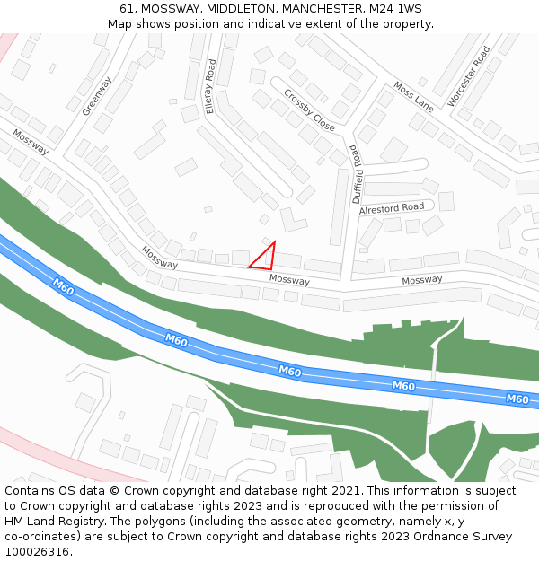 61, MOSSWAY, MIDDLETON, MANCHESTER, M24 1WS: Location map and indicative extent of plot