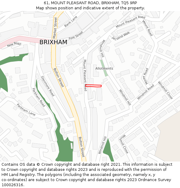 61, MOUNT PLEASANT ROAD, BRIXHAM, TQ5 9RP: Location map and indicative extent of plot