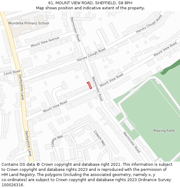61, MOUNT VIEW ROAD, SHEFFIELD, S8 8PH: Location map and indicative extent of plot