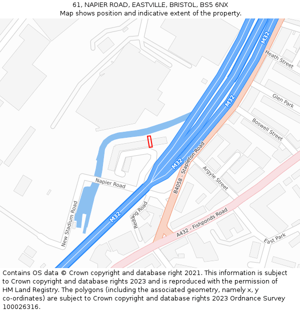 61, NAPIER ROAD, EASTVILLE, BRISTOL, BS5 6NX: Location map and indicative extent of plot