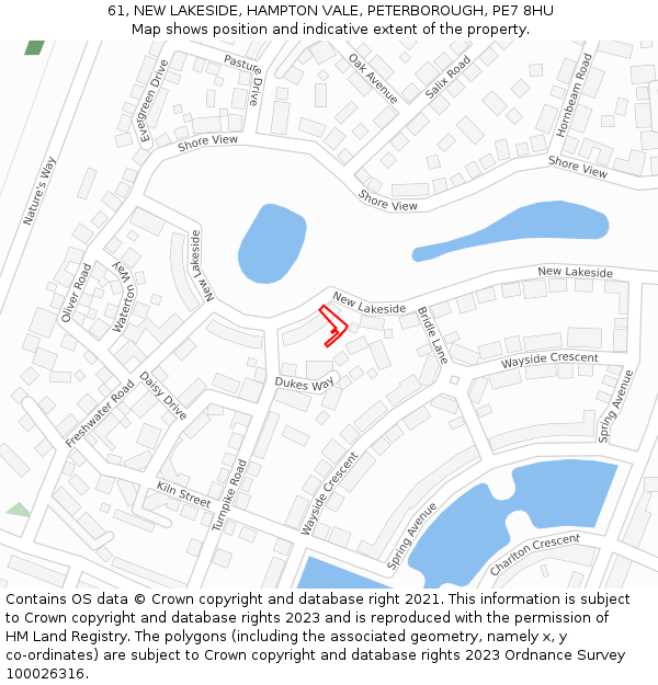 61, NEW LAKESIDE, HAMPTON VALE, PETERBOROUGH, PE7 8HU: Location map and indicative extent of plot