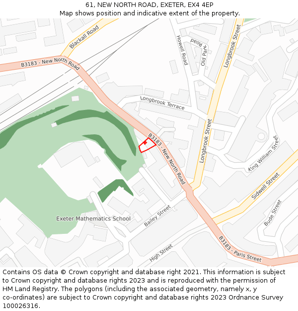 61, NEW NORTH ROAD, EXETER, EX4 4EP: Location map and indicative extent of plot