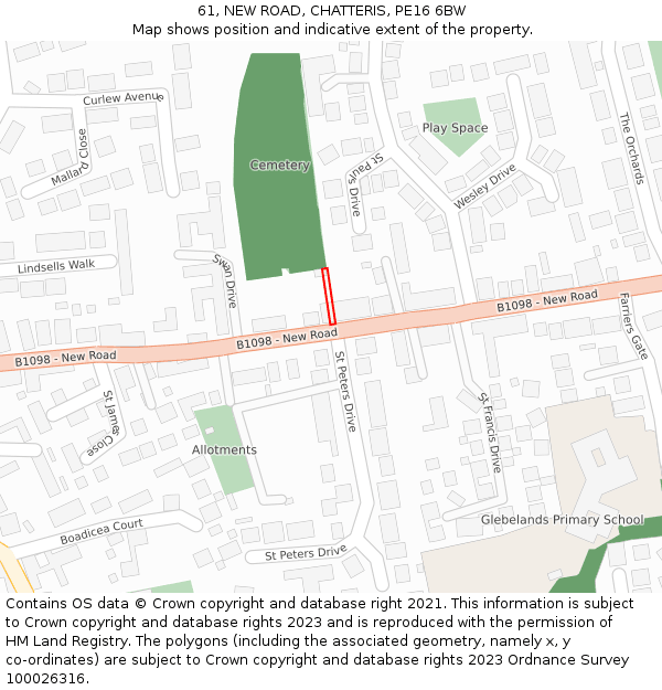61, NEW ROAD, CHATTERIS, PE16 6BW: Location map and indicative extent of plot