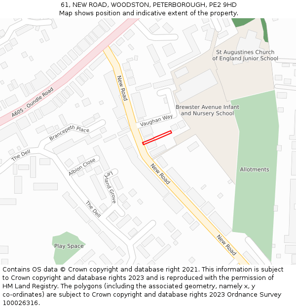 61, NEW ROAD, WOODSTON, PETERBOROUGH, PE2 9HD: Location map and indicative extent of plot