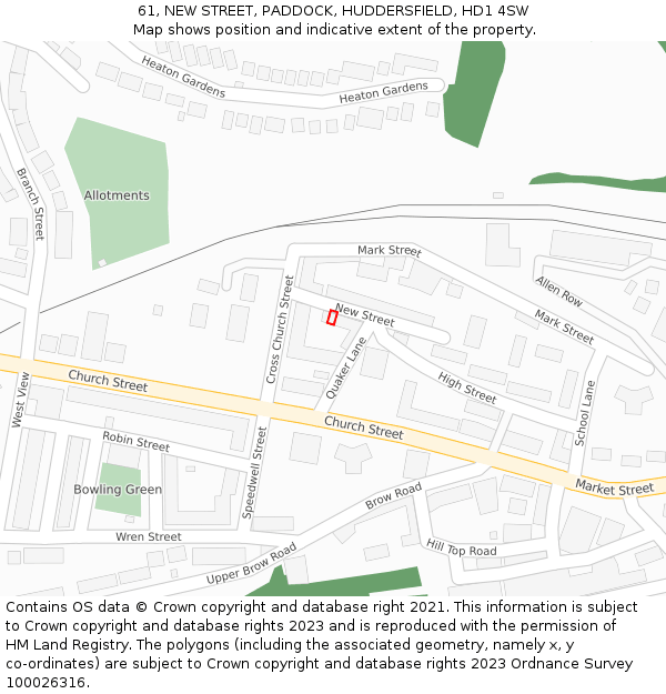 61, NEW STREET, PADDOCK, HUDDERSFIELD, HD1 4SW: Location map and indicative extent of plot