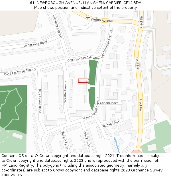61, NEWBOROUGH AVENUE, LLANISHEN, CARDIFF, CF14 5DA: Location map and indicative extent of plot
