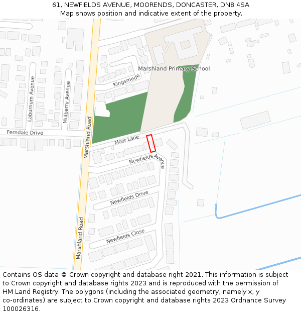 61, NEWFIELDS AVENUE, MOORENDS, DONCASTER, DN8 4SA: Location map and indicative extent of plot