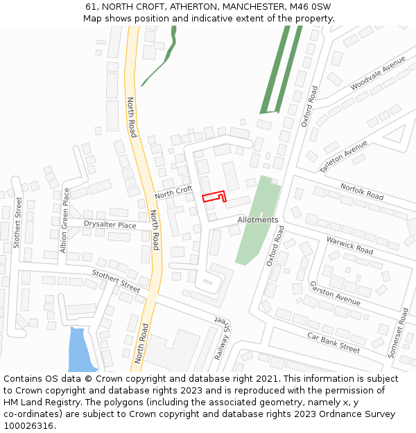 61, NORTH CROFT, ATHERTON, MANCHESTER, M46 0SW: Location map and indicative extent of plot