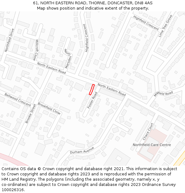 61, NORTH EASTERN ROAD, THORNE, DONCASTER, DN8 4AS: Location map and indicative extent of plot