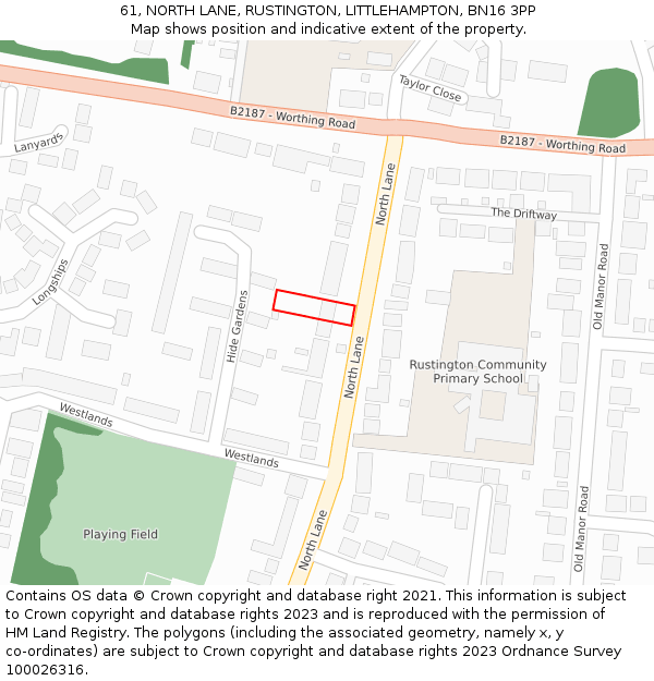 61, NORTH LANE, RUSTINGTON, LITTLEHAMPTON, BN16 3PP: Location map and indicative extent of plot