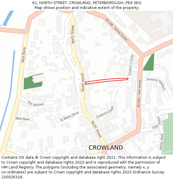 61, NORTH STREET, CROWLAND, PETERBOROUGH, PE6 0EG: Location map and indicative extent of plot
