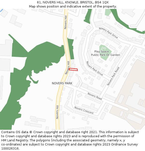 61, NOVERS HILL, KNOWLE, BRISTOL, BS4 1QX: Location map and indicative extent of plot