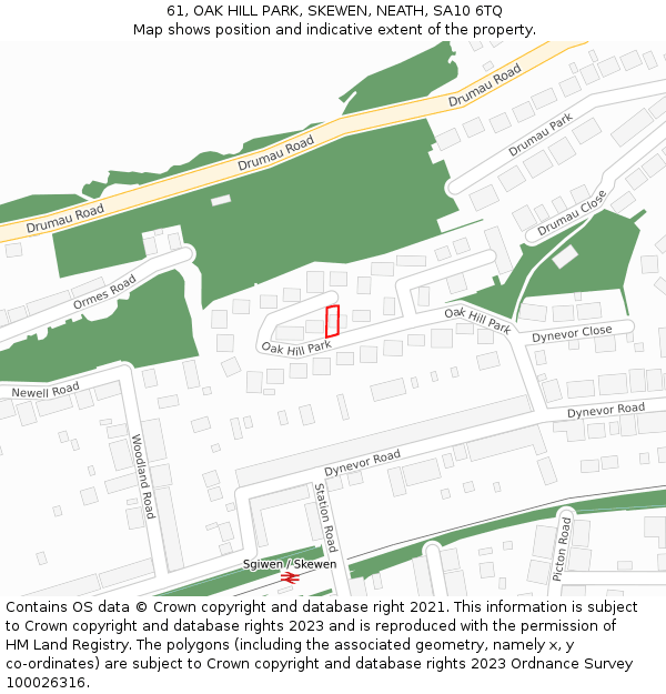 61, OAK HILL PARK, SKEWEN, NEATH, SA10 6TQ: Location map and indicative extent of plot