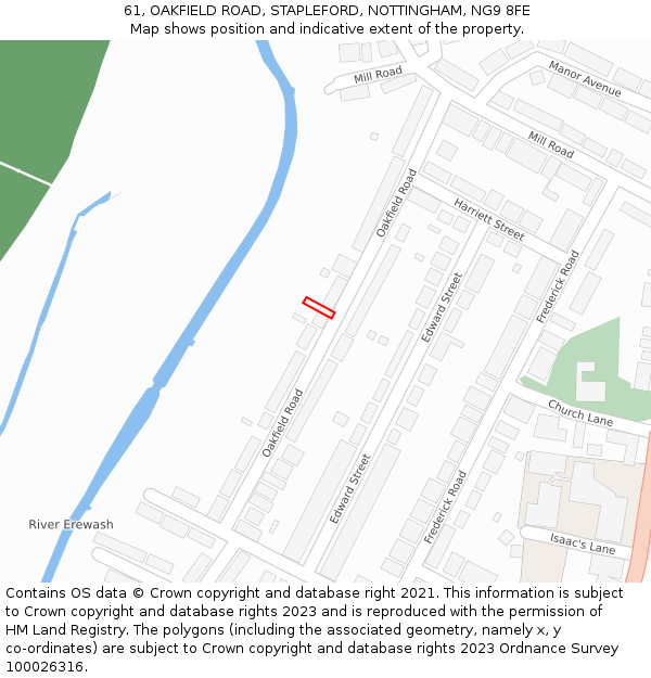 61, OAKFIELD ROAD, STAPLEFORD, NOTTINGHAM, NG9 8FE: Location map and indicative extent of plot
