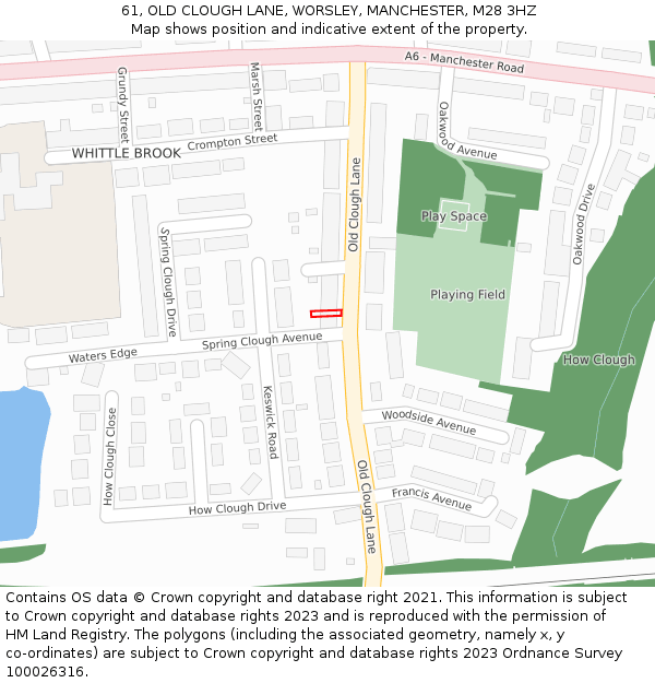 61, OLD CLOUGH LANE, WORSLEY, MANCHESTER, M28 3HZ: Location map and indicative extent of plot