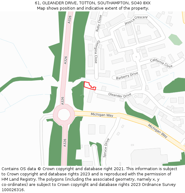 61, OLEANDER DRIVE, TOTTON, SOUTHAMPTON, SO40 8XX: Location map and indicative extent of plot
