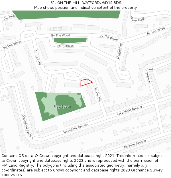 61, ON THE HILL, WATFORD, WD19 5DS: Location map and indicative extent of plot