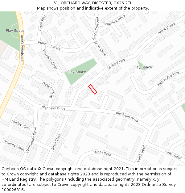 61, ORCHARD WAY, BICESTER, OX26 2EL: Location map and indicative extent of plot