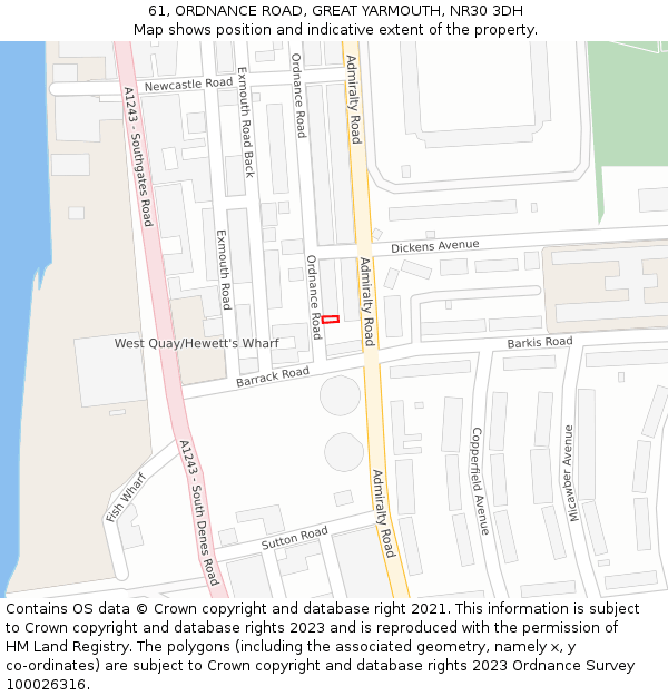 61, ORDNANCE ROAD, GREAT YARMOUTH, NR30 3DH: Location map and indicative extent of plot