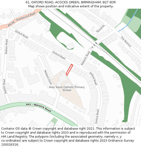61, OXFORD ROAD, ACOCKS GREEN, BIRMINGHAM, B27 6DR: Location map and indicative extent of plot