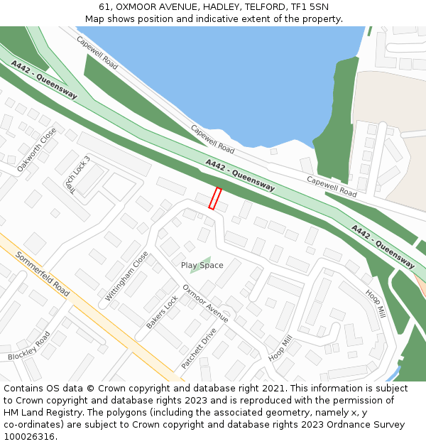 61, OXMOOR AVENUE, HADLEY, TELFORD, TF1 5SN: Location map and indicative extent of plot