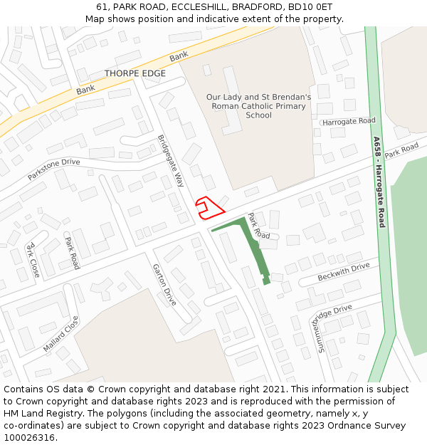61, PARK ROAD, ECCLESHILL, BRADFORD, BD10 0ET: Location map and indicative extent of plot