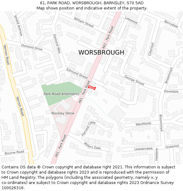 61, PARK ROAD, WORSBROUGH, BARNSLEY, S70 5AD: Location map and indicative extent of plot