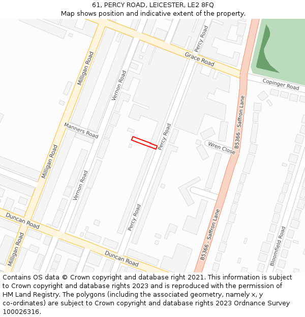 61, PERCY ROAD, LEICESTER, LE2 8FQ: Location map and indicative extent of plot