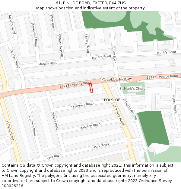 61, PINHOE ROAD, EXETER, EX4 7HS: Location map and indicative extent of plot