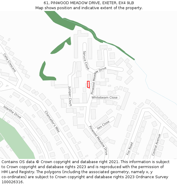 61, PINWOOD MEADOW DRIVE, EXETER, EX4 9LB: Location map and indicative extent of plot