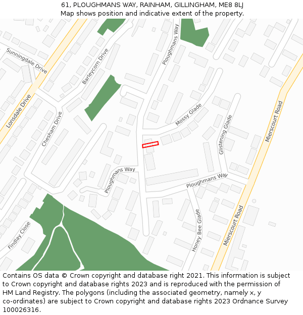 61, PLOUGHMANS WAY, RAINHAM, GILLINGHAM, ME8 8LJ: Location map and indicative extent of plot