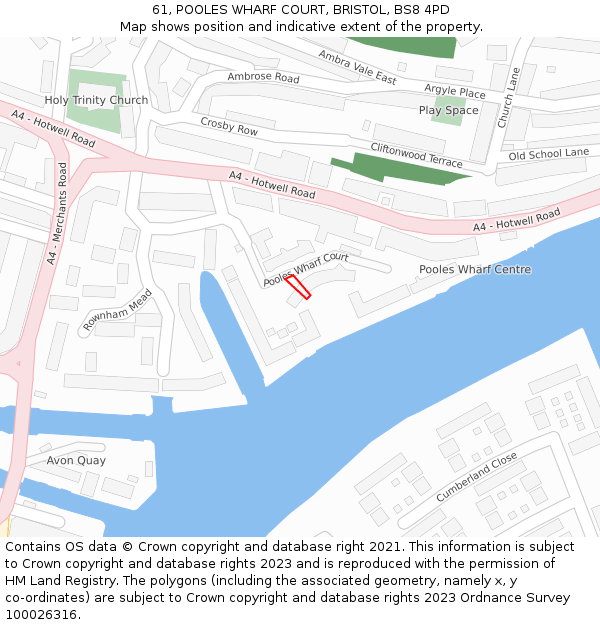 61, POOLES WHARF COURT, BRISTOL, BS8 4PD: Location map and indicative extent of plot
