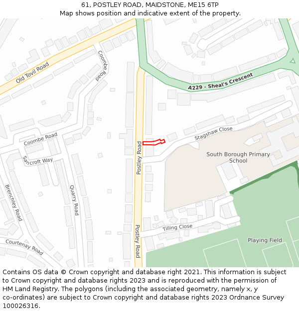61, POSTLEY ROAD, MAIDSTONE, ME15 6TP: Location map and indicative extent of plot