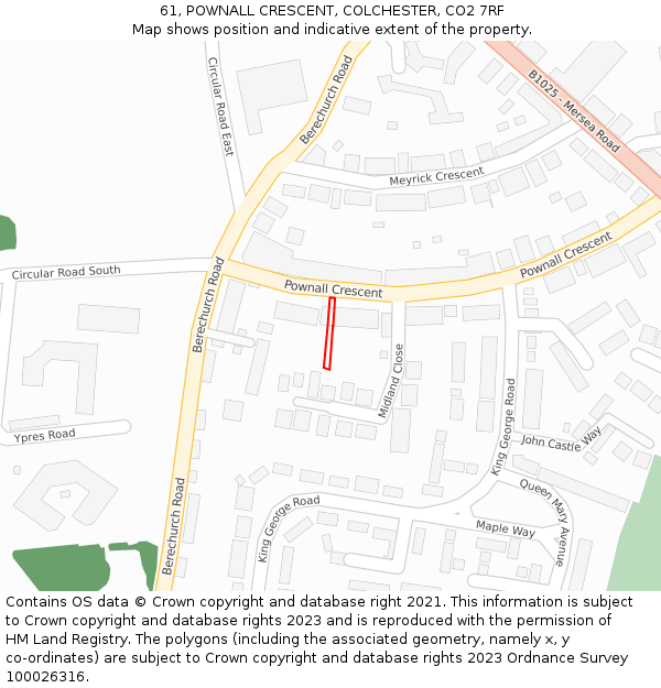 61, POWNALL CRESCENT, COLCHESTER, CO2 7RF: Location map and indicative extent of plot