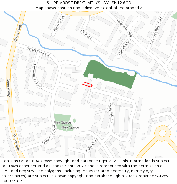 61, PRIMROSE DRIVE, MELKSHAM, SN12 6GD: Location map and indicative extent of plot